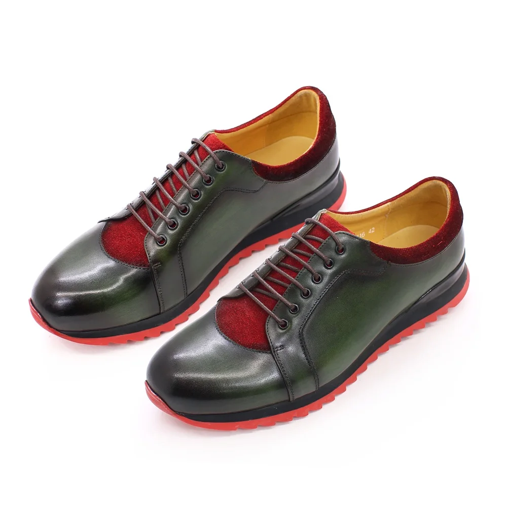  men s leather shoes green warm lace up handmade shoes comfortable office elegant men s thumb200