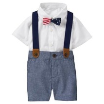 Baby Boy Dress Up Suspenders Outfit Clothes Gymboree Chambray Americana 0-3 New - £28.03 GBP