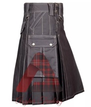 Scottish Handmade Traditional Utility kilt Brown Cotton Six Pockets Custom Size - $54.00