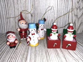 Lot of 6 Wooden Christmas Ornament Vintage Santa Snowman Jack in the Box - £7.87 GBP
