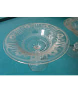 American Pressed Glass 2 Cake Stand COMPOTE Swirl Pattern ETCHED FLOWERS - £98.06 GBP