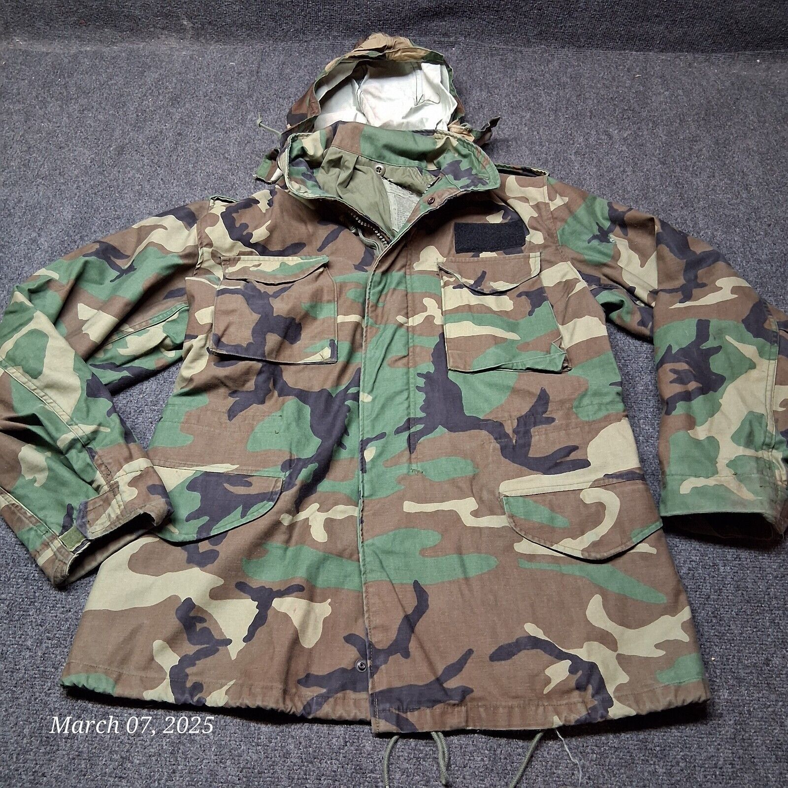 US Army M65 Field Jacket Coat Cold Weather Medium Long Camo Hooded - $44.32