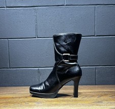 Vintage 90s Y2K Lower East Side Black Block Heel Platform Zip Up Boots Sz 8.5 - £51.03 GBP
