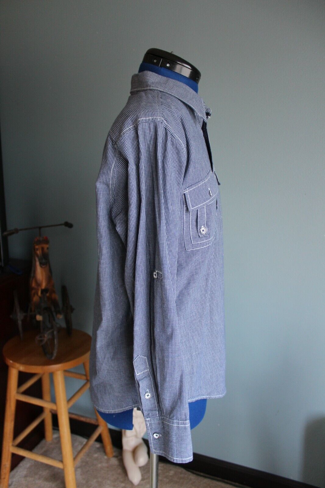 Men's Company 81 Blue/White Check Long Sleeve Button Up Shirt ~L~ Fits Like (M) Item image 9