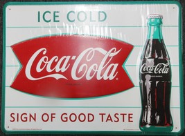 Coca-Cola Fishtail Horizontal Embossed Tacker Sign Discontinued - $395.00
