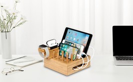 Bamboo Charging Station for Multiple Devices, Docking Station &amp; Desk Org... - £23.97 GBP