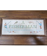Vintage Framed Cross Stitched Fisherman Wall Decor 20 1/2&quot; X 8 1/2&quot; - $44.01 CAD