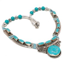 Tibetan Turquoise Handmade Black Friday Gift Jewelry Necklace Nepali 18&quot; SA 4938 - £19.99 GBP