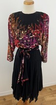Vintage Diane Fres 100% Silk Dress Hankerchief Hem Flocked Bodice Shirred Waist - £108.37 GBP