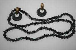 Black Hematite 35&quot; Nugget Strand Necklace &amp; Pierced Earring Set J457 - £62.33 GBP