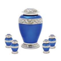 Set of Blue Brass Funeral Cremation Urns for Ashes - Large and 4 Keepsakes - £170.74 GBP