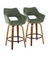 Walnut Wood Counter Stools with Green Fabric (Set of 2) - $492.58 CAD