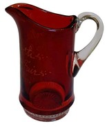 Antique Ruby Stain Flash Glass Mini Pitcher 4 1/4&quot;  St Louis Worlds Fair - $17.77