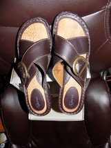 I LOVE COMFORT Brown Tan Leather Comfort Slip on Sandal Shoes 9M - $23.36
