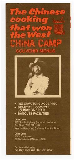 Primary image for China Camp Menu San Diego Sacramento California Cooking that Won the West 1982