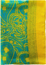 Large Rectangle Sheer Chiffon Aqua Turquoise Blue Green Yellow Gold Paisley 23&#39; - £34.63 GBP