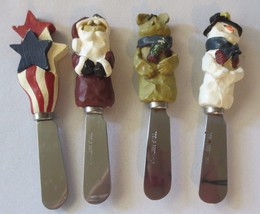 4 Holiday Cheese, Butter Knives Spreaders, stainless steel, Santa Snowma... - $10.00