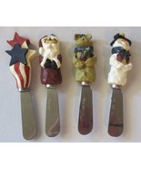 4 Holiday Cheese, Butter Knives Spreaders, stainless steel, Santa Snowma... - $10.00