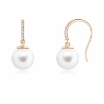 ANGARA Freshwater Pearl and Diamond Drop Earrings in 14K Rose Gold (AA, 8mm) - £251.17 GBP