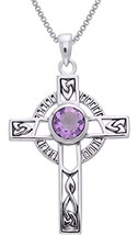 Jewelry Trends Sterling Silver Celtic Knotwork Cross with Amethyst Pendant on 18 - £59.94 GBP
