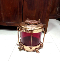 Old Salvaged Antique Original Marine Ship Nautical Red Glass Electric Lamp - £231.68 GBP