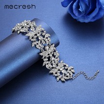 Mecresh Heart Charm Bracelets for Women Clear Crystal Leaf Bridal Chain Link Bra - £11.37 GBP