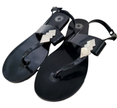 BCBG Sz 10 Generation Black Jelly SANDALS Rubber Strap Dress Silver Flip Flop - £11.62 GBP