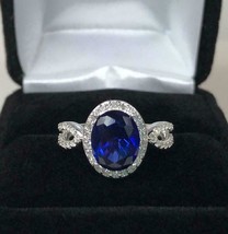 925 Sterlingsilber Natürlich Zertifiziert 7 Karat Blau Saphir Statement Ehe Ring - £91.70 GBP