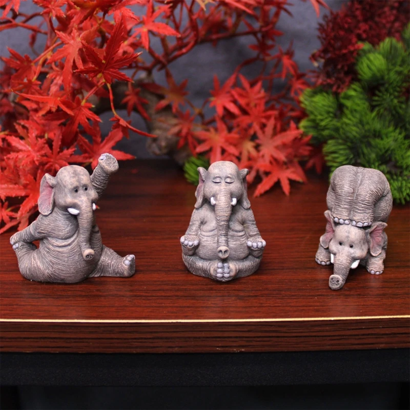 House Home 3 Pcs A A Elephant FigA Resin 3D Craft Animals Ornament Desk Decor Sc - £30.68 GBP