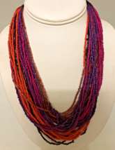 Native American-Inspired Statement Necklace with Black, Purple and Orange Beads - £15.28 GBP