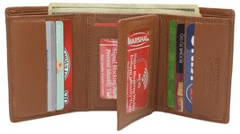 RFID Blocking Genuine Leather Trifold Classic Style Wallet TAN ID Window... - £12.65 GBP