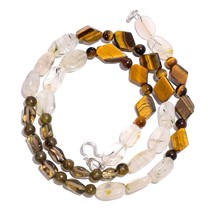Natural Tiger Eye Smoky &amp; Rutile Quartz Gemstone Beads Necklace 17&quot; UB-4049 - £8.69 GBP