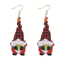Christmas Gnomes Leather Dangle Earrings Red Check Hat - £6.94 GBP