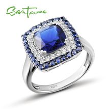 925 Sterling Silver Ring For Women Fashion Square Sparkling Blue Cubic Zirconia  - £63.36 GBP