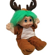 Troll Reindeer Outfit Plush Green Hair Christmas Rudolph Nose Antlers Vtg Russ - £19.59 GBP
