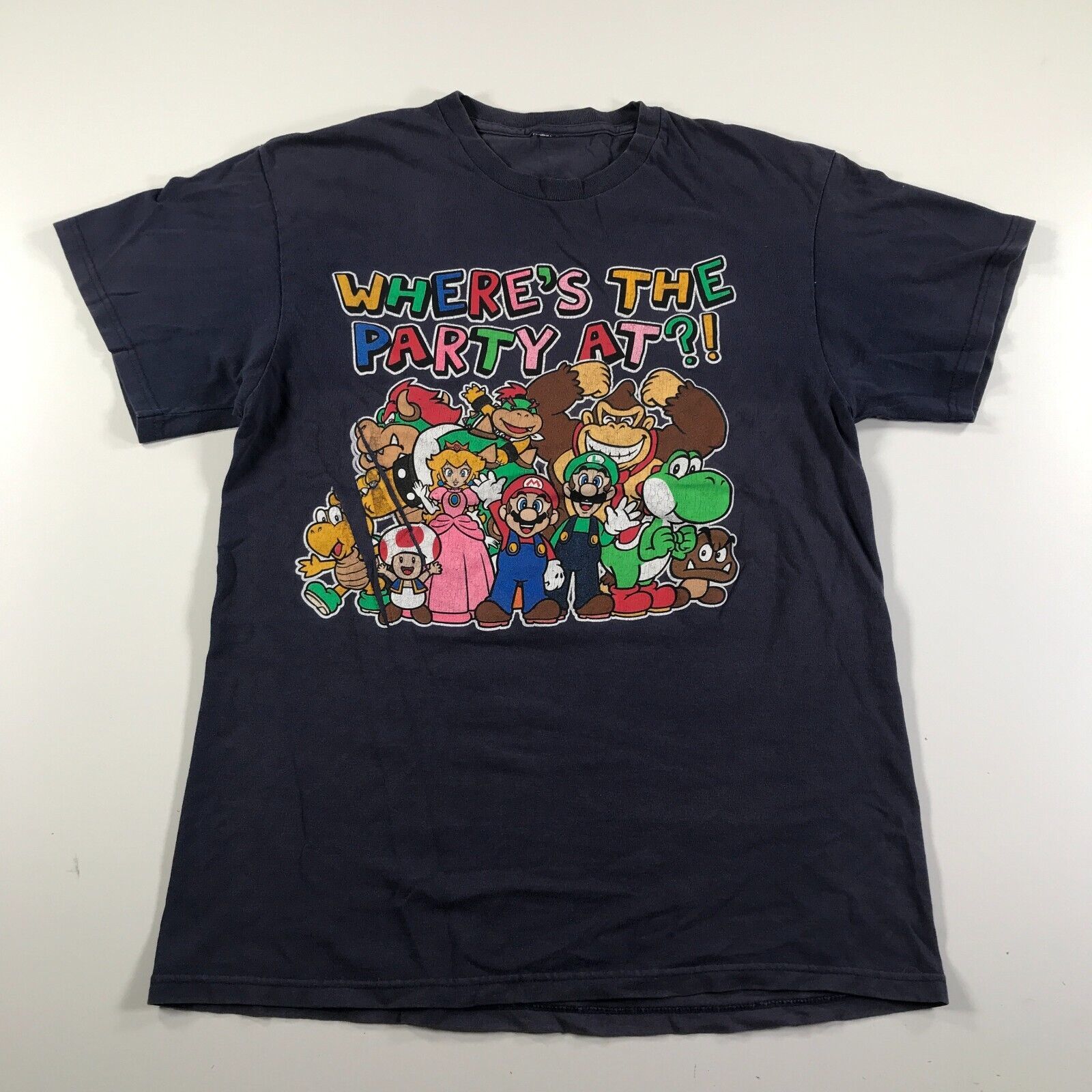 Primary image for Mario Party Shirt Mens Medium Navy Blue Yoshi Luigi Bowser Peach Koopa