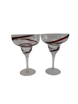 Pier One 1 SWIRLINE Red Swirl Margarita Drinking Glasses 7&quot; Set of 2 Ret... - £28.03 GBP