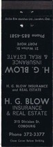 Matchbook Cover H G Blow Insurance &amp; Real Estate Port Hope Cobourg Ontario - £0.78 GBP