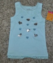 Girls Tank Top Shirt Sonoma Blue Foiled Hearts Embellished Sleeveless-si... - $7.92