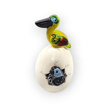 Hatched Egg Pottery Bird Yellow Pelican Black Parrot Mexico Hand Painted 271 - £11.61 GBP