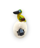 Hatched Egg Pottery Bird Yellow Pelican Black Parrot Mexico Hand Painted... - £11.61 GBP