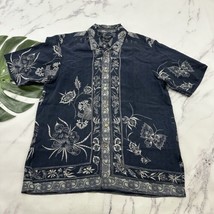 Citron Santa Monica Mens Silk Button Up Shirt Size S Blue Gray Floral Birds - $49.49