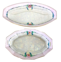 Antique Z S &amp; C Bavaria 2 Oval Bowls Hand Painted Flowers Gold Trim AB Effect - £30.83 GBP