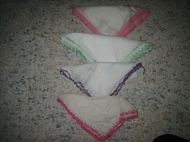 Lot of 4 Vintage Ladies Ivory Linen Handkerchiefs Trimmed in Colorful La... - $16.62