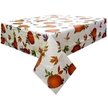 Tossed Pumpkin Tablecloth Vinyl Cream Orange Green Fall Kitchen 52 x 90-... - $12.92