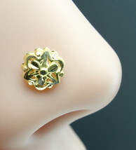 Floral Real Gold Nose stud Solid 14K gold Piercing Push pin nose stud - £26.53 GBP
