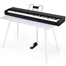 88-Key Full Size Digital Piano Weighted Keyboard with Sustain Pedal-White - £257.78 GBP