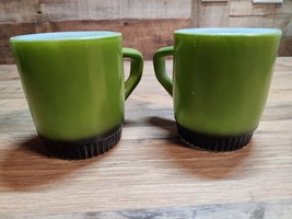 Vintage Anchor Hocking FIRE KING Avocado Green/Black Stacking Coffee Cup Set (2) - £17.76 GBP