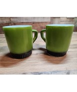 Vintage Anchor Hocking FIRE KING Avocado Green/Black Stacking Coffee Cup... - £17.74 GBP