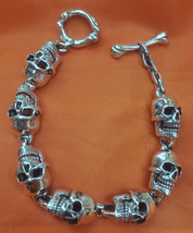 Best Selling Heavy Sterling Silver SKULL Bracelet with Movable Jaws Star Knights - £310.61 GBP